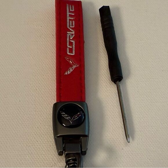 Corvette Key Fob Keychain in Red Leather with Logo NWT - Picture 3 of 4